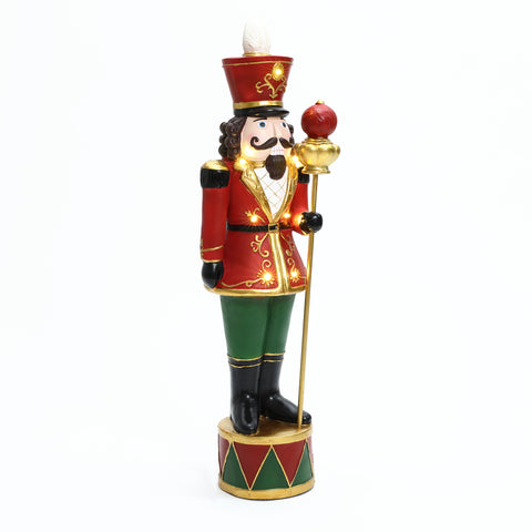 Traditional nutcracker king in red with lights, 3ft tall