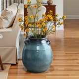 Ocean Blue Tall Round Ceramic Vase, 17.3"H