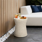 Woven Texture Outdoor Side Table with Storage, 18.7''