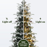 Pre-Lit Flocked Pine Christmas Tree with  Silver Pot,5ft