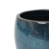 Blue Glazed Round Ceramic Planter Pot, Small Pots for Plants with Drainage Hole 12'' Dia