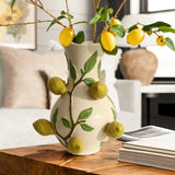 Ivory ceramic vase with lemons, 13.8" h