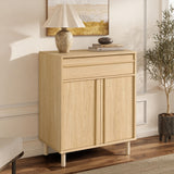 Modern Oak Wood Storage Cabinet with Drawer, 31.5'' W