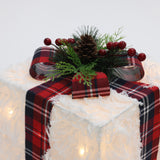 Christmas White Feathery Gift Box  Decor with Lights - Set of  3