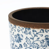 Blue Floral Round Ceramic Planter Indoor & Outdoor Garden Pot, 15.6"