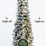 Pre-Lit Flocked Artificial Christmas Tree with Base, 7ft