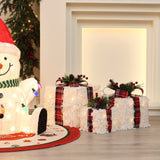 Christmas White Feathery Gift Box  Decor with Lights - Set of  3