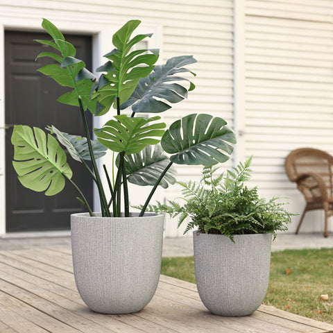Ibiza striped indoor/outdoor planter set of 2, stone grey