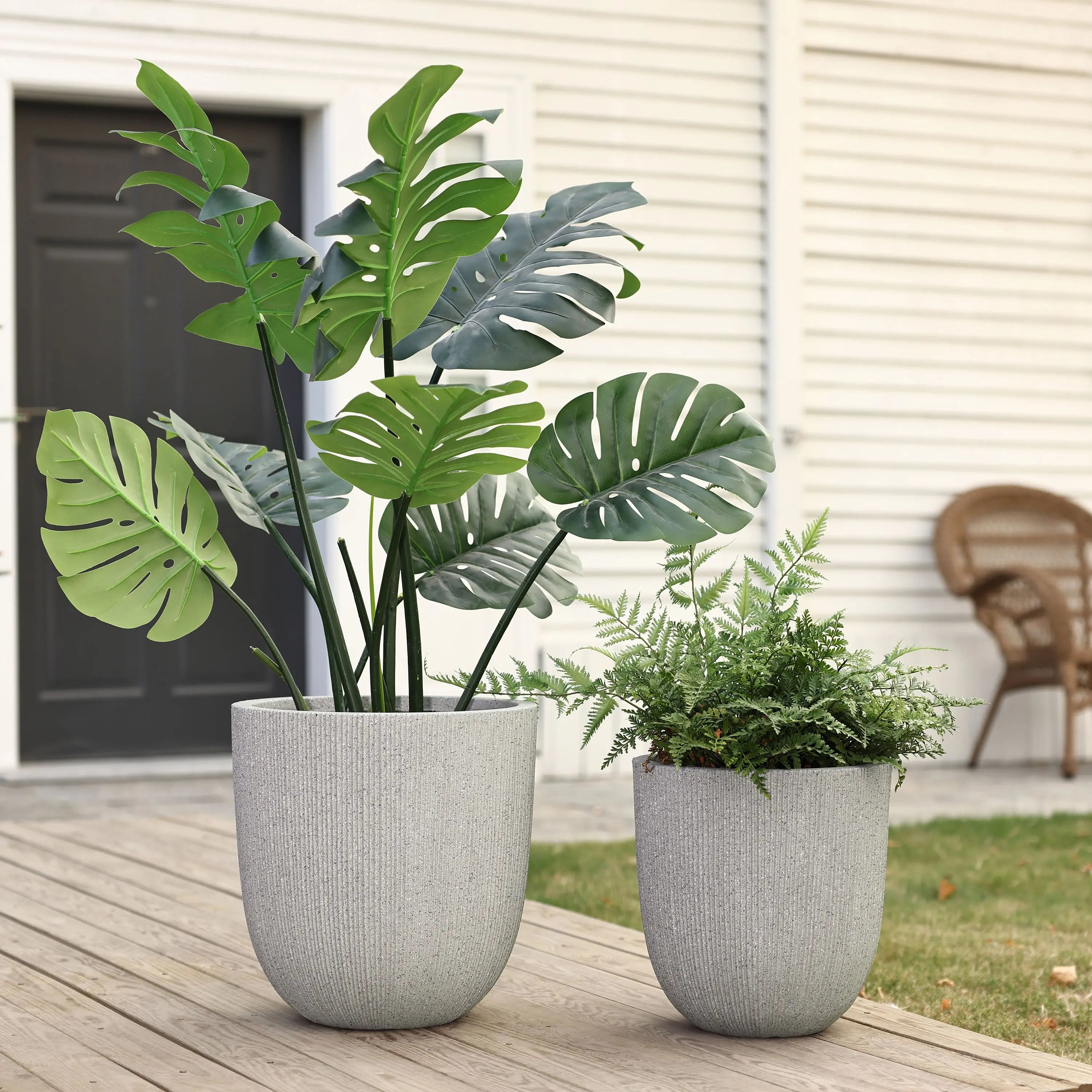 large grey plant pots indoor Ibiza grey tapered planter, set of 2