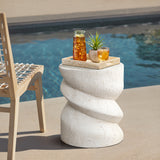 Distressed MgO Round Spiral Outdoor Patio side Table, 16.1"