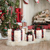 Christmas White Feathery Gift Box  Decor with Lights - Set of  3