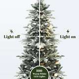 Pre-Lit Flocked Artificial Tree Christmas with Potted,5Ft