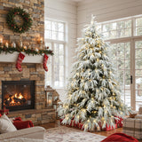 Pre-Lit Snowy Branches Christmas Tree with Stand,6.5Ft