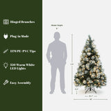 Pre-Lit Flocked Pine Christmas Tree with Metal Stand,6ft