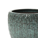 Antique Green Ceramic Planter Pot with Textured Surface, Round Flower Pots for Plants 14'' Dia