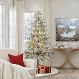 Pre-Lit Snowy Slim Artificial Cedar Christmas Tree, 7.5ft