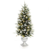 Pre-Lit Green Christmas Tree with Light Faux Snow,4.5ft