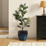 Gradient Blue Round Ceramic Planter, Glazed Plant Pots with Drainage 12'' Dia