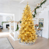 Pre-Lit Gold Tinsel Pine Christmas Tree with Stand,,7.5Ft