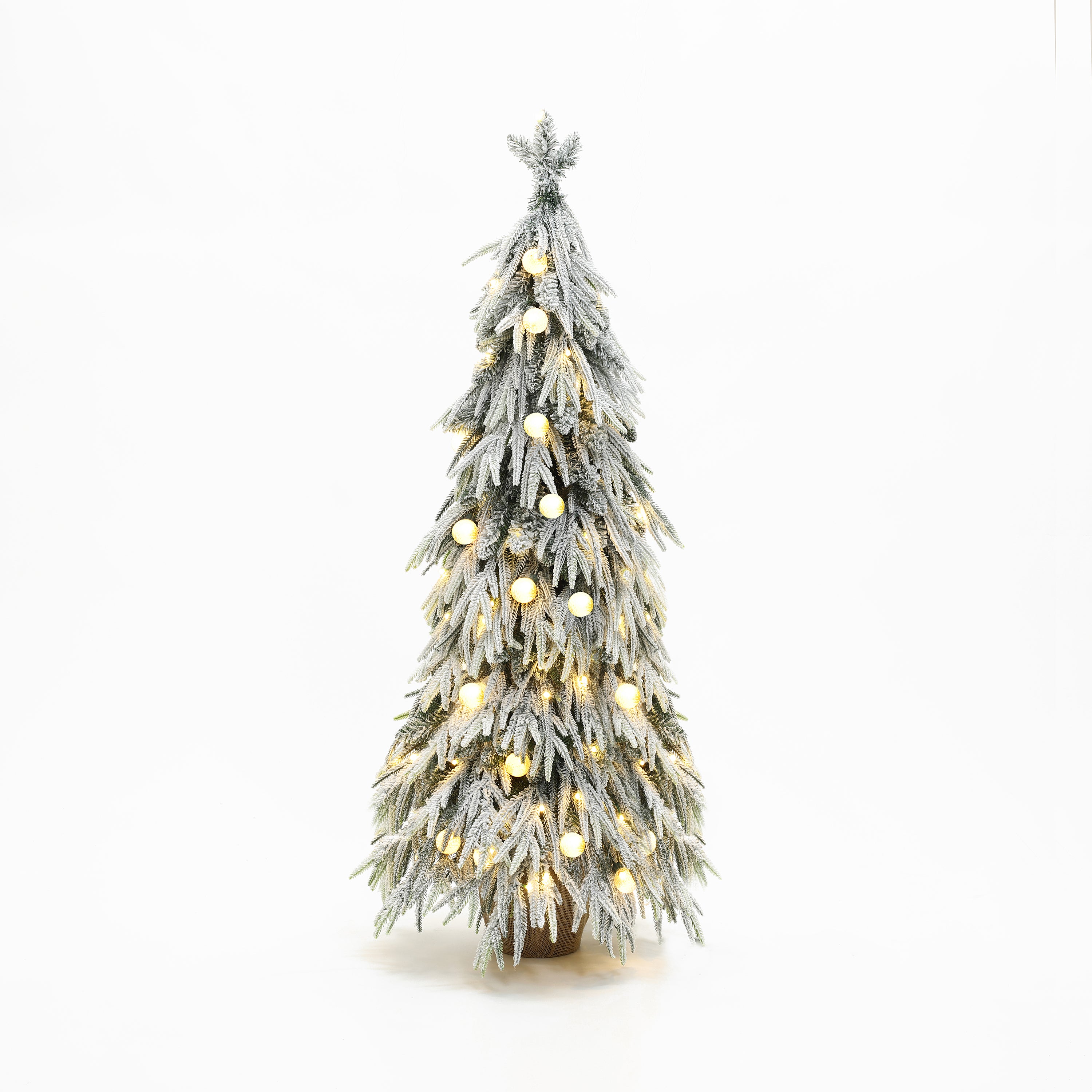 slim-christmas-tree-stands-proudly-in-a-rustic-jute-pot-enhance-charm-and-stability-while-the-round-ball-decorations-sprinkled-add-a-touch-of-elegance