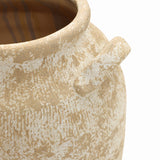 Vintage Pottery Tall Ceramic Vase Off-White with Brown, 15.8"