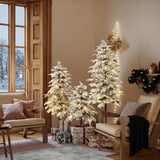 Pre-Lit Green Christmas Tree with Lights Faux Snow- Set of 3