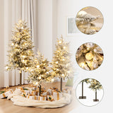 Pre-Lit Snowy Christmas Tree with Metal Base- Set of 3