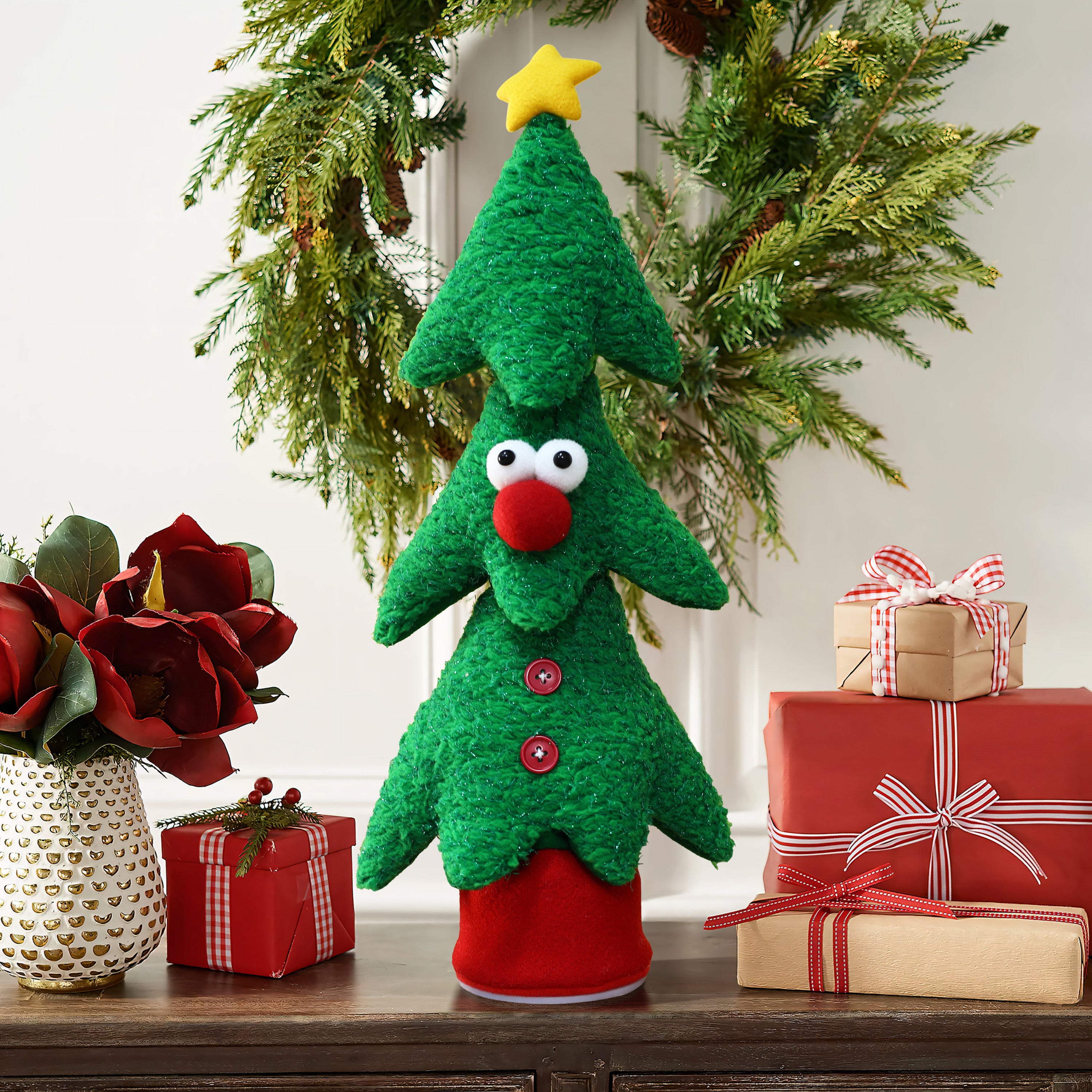 Delightful-Animated-Green-17-inches-tall-Christmas-tree-decoration-perfect-for-mantel 