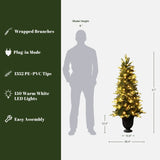 Pre-Lit Pine Christmas Tree with Black Potted,4.5Ft