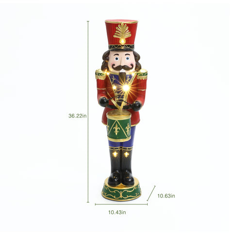 Traditional nutcracker drummer soldier with lights, 3ft tall