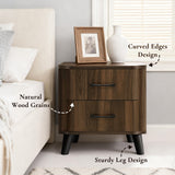 Leo Mid Century Modern Nightstand with Drawers, Walnut Night stand, 19.6" H