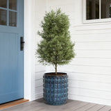 Tall Ceramic Planter Pot for Indoor Outdoor Plants with Drainage Hole, Blue 14''