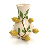 Ivory ceramic vase with lemons, 13.8" h