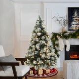 Pre-Lit Flocked Pine Christmas Tree with Metal Stand,6ft