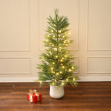 Pre-Lit Green Christmas Branches Tree with Potted,4.5Ft