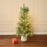 4.5Ft Pre-Lit Artificial Christmas Tree Potted with Green Branches