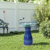 Elegant Ceramic Bird Bath for Outside with Decorative Birds, Blue 20.5''