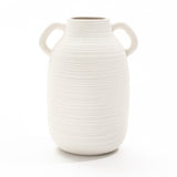 White textured ceramic 2-handle round tall jug vase