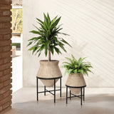 Brick Red Cauldron Rustic Planter Set with Black Stands - Set of 2