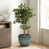 Antique Green Ceramic Planter Pot with Textured Surface, Round Flower Pots for Plants 14'' Dia