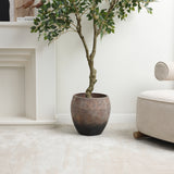 Old-World Antiqued Brown Round Cement Vase,13.6''