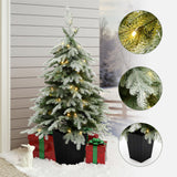 Pre-Lit Green Flocked Artificial Christmas Tree Potted,4.4Ft