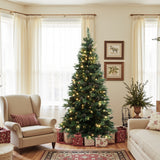 Pre-Lit Green Artificial Pine Christmas Tree with Base, 6.5ft