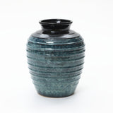 Rippled Blue with Brown Round Tall Ceramic Vase, 15.8"H