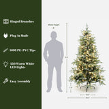 Pre-Lit Snowy Branches Fir Christmas Tree with Stand,6.5Ft