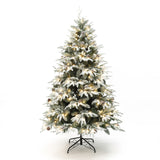 Pre-Lit Green Snowy Christmas Tree with Stand,7ft