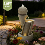 Resin Outdoor Waterfall Fountain with LED Lights, 34.8'' H