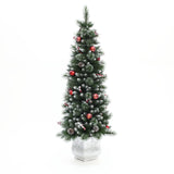 Pre-Lit Pine Christmas Tree with Snowflake Potted,5Ft