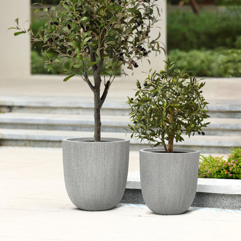 Ibiza striped indoor/outdoor planter set of 2, stone grey