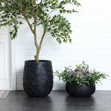 Black beehive pattern round tabletop planter, 17.5" w